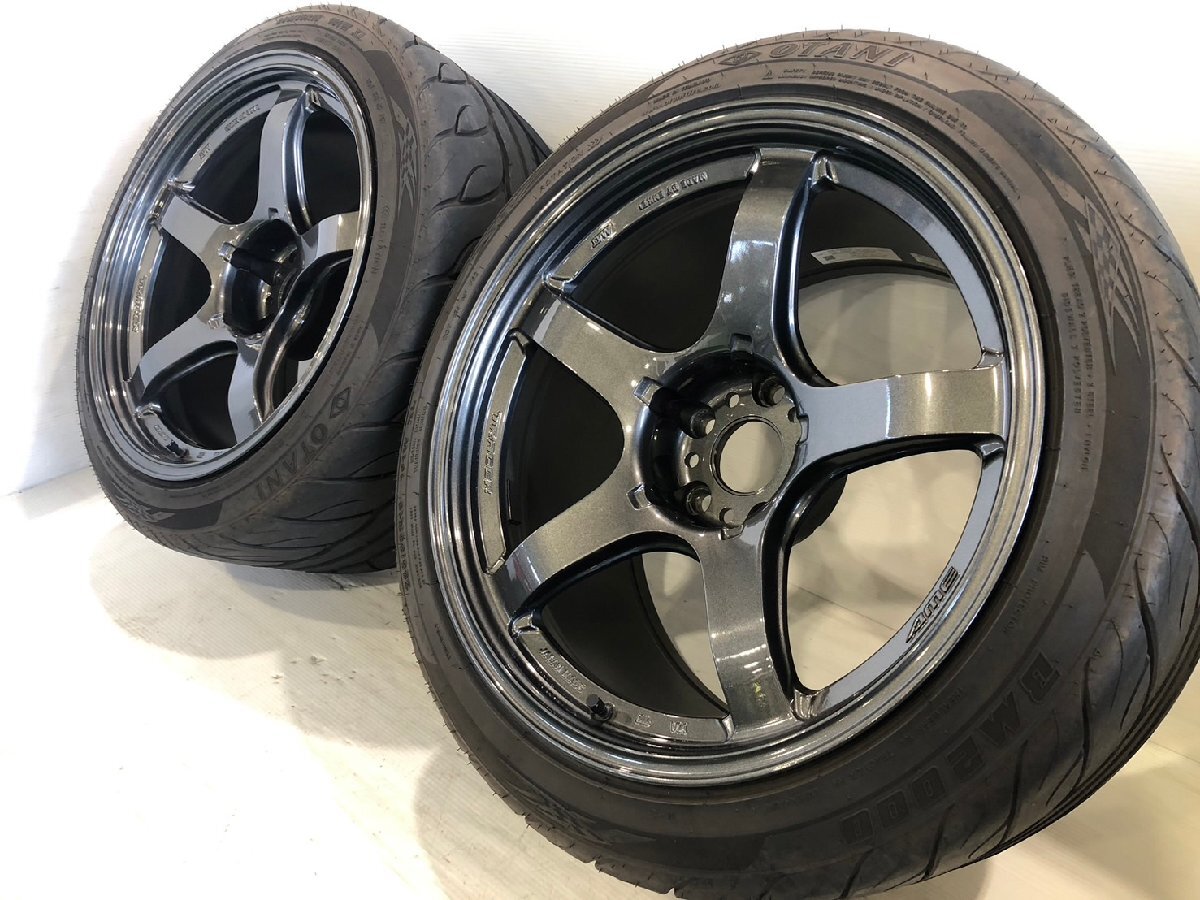 ★11J★【店頭引取歓迎】共豊 AME Tracer GTV 18インチ 18 × 11J +15 2本 PCD114.3 5H 285/35R18 OTANI BM2000 トレーサー エンケイ L_画像1