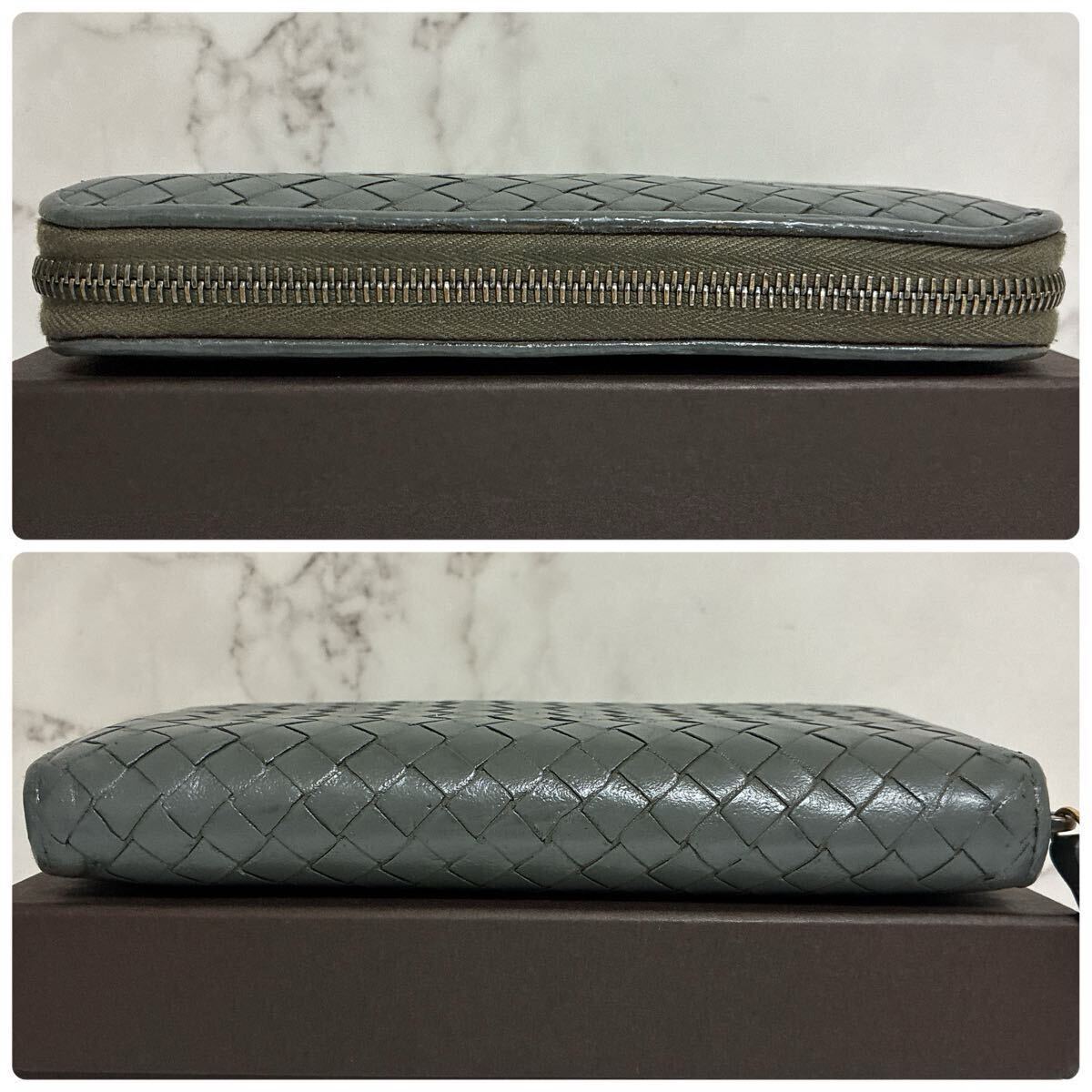 1 иен превосходный товар *BOTTEGA VENETA Bottega Veneta сетка раунд застежка-молния серый серый длинный кошелек кошелек машина f кожа 50