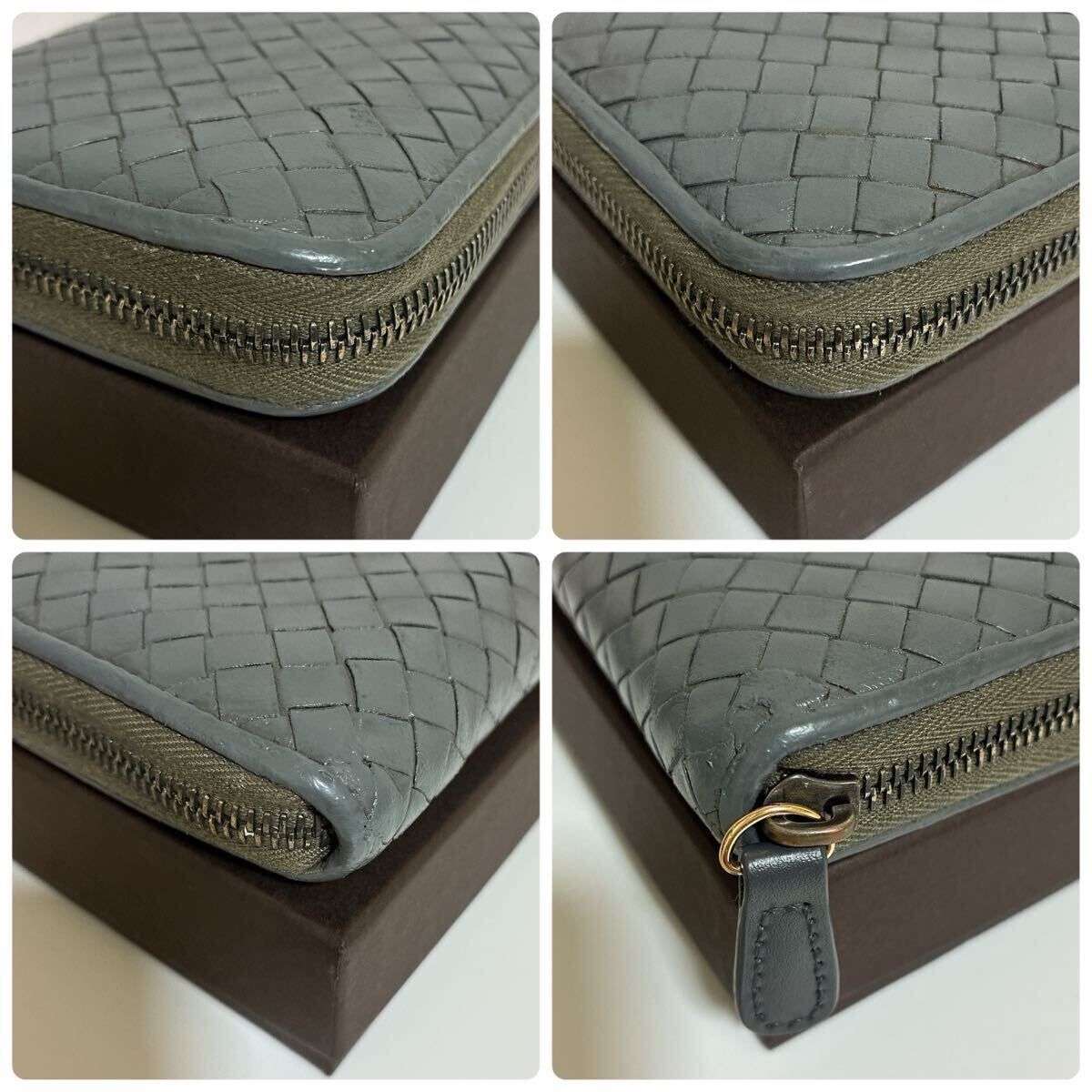 1 иен превосходный товар *BOTTEGA VENETA Bottega Veneta сетка раунд застежка-молния серый серый длинный кошелек кошелек машина f кожа 50