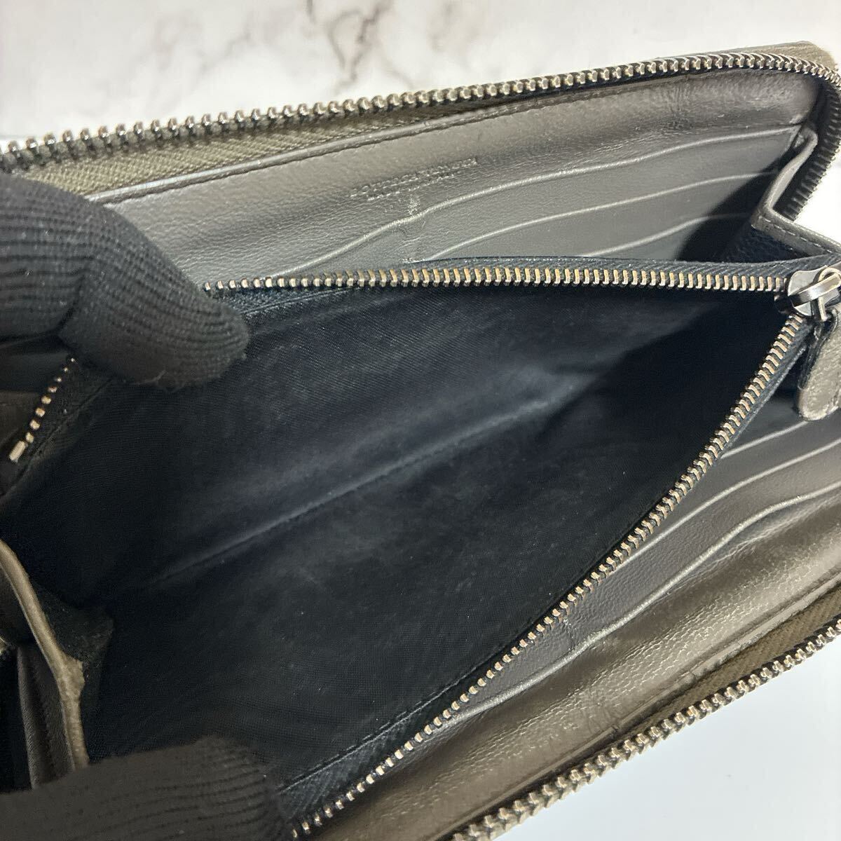 1 иен превосходный товар *BOTTEGA VENETA Bottega Veneta сетка раунд застежка-молния серый серый длинный кошелек кошелек машина f кожа 50