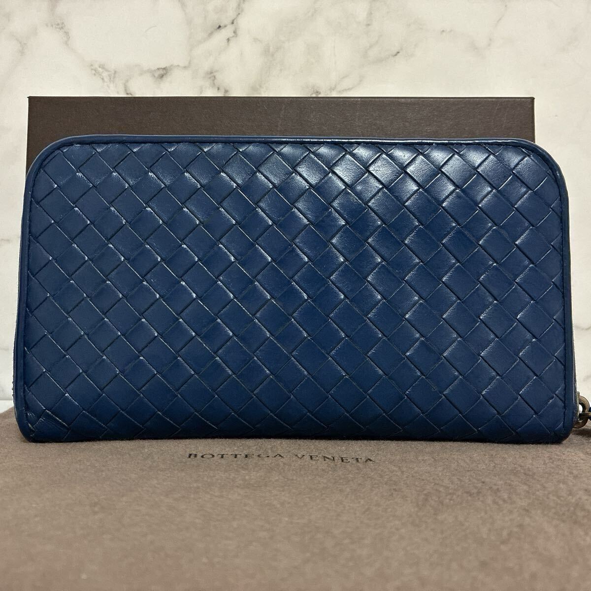 1 иен превосходный товар *BOTTEGA VENETA Bottega Veneta сетка раунд застежка-молния синий голубой длинный кошелек кошелек машина f кожа 72