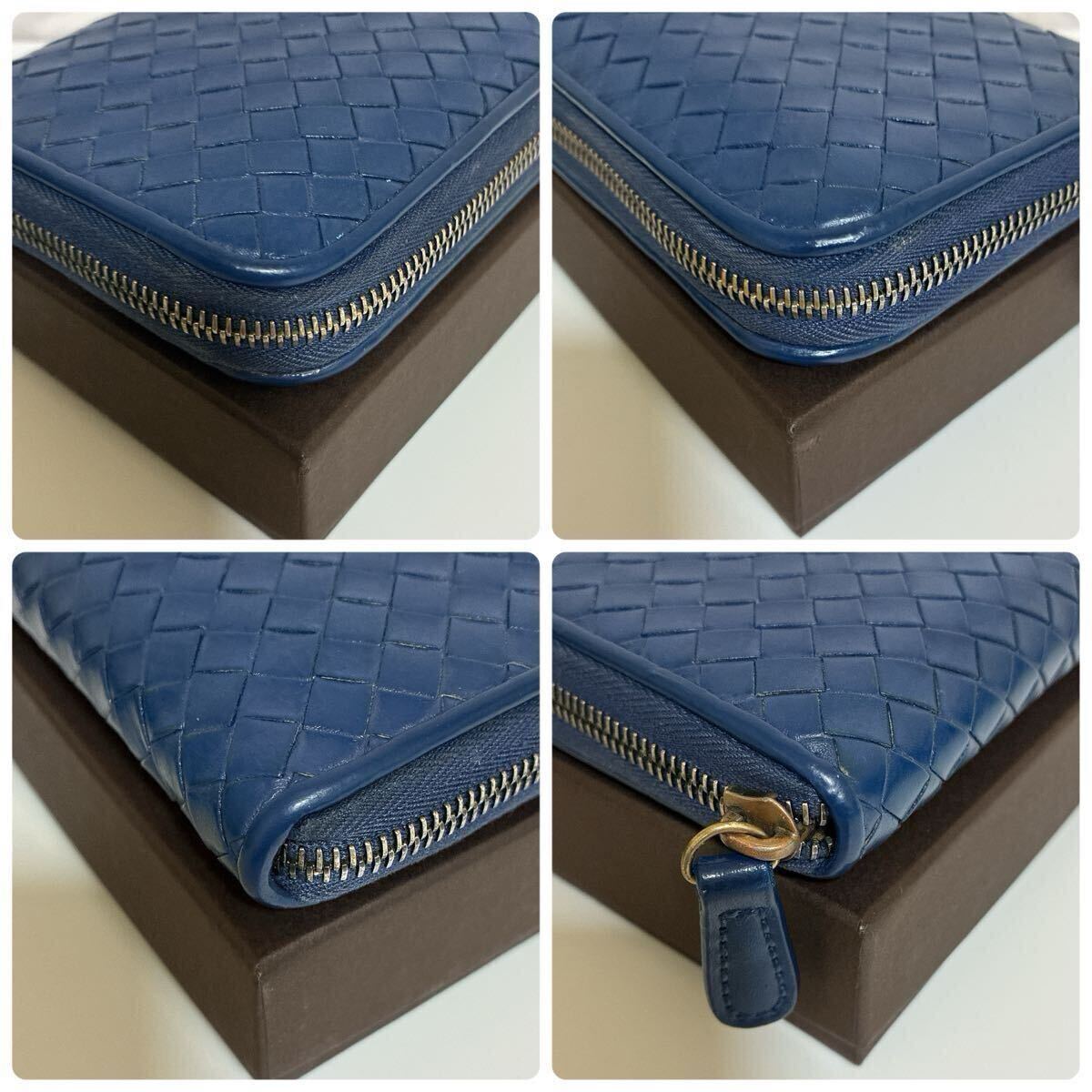 1 иен превосходный товар *BOTTEGA VENETA Bottega Veneta сетка раунд застежка-молния синий голубой длинный кошелек кошелек машина f кожа 72