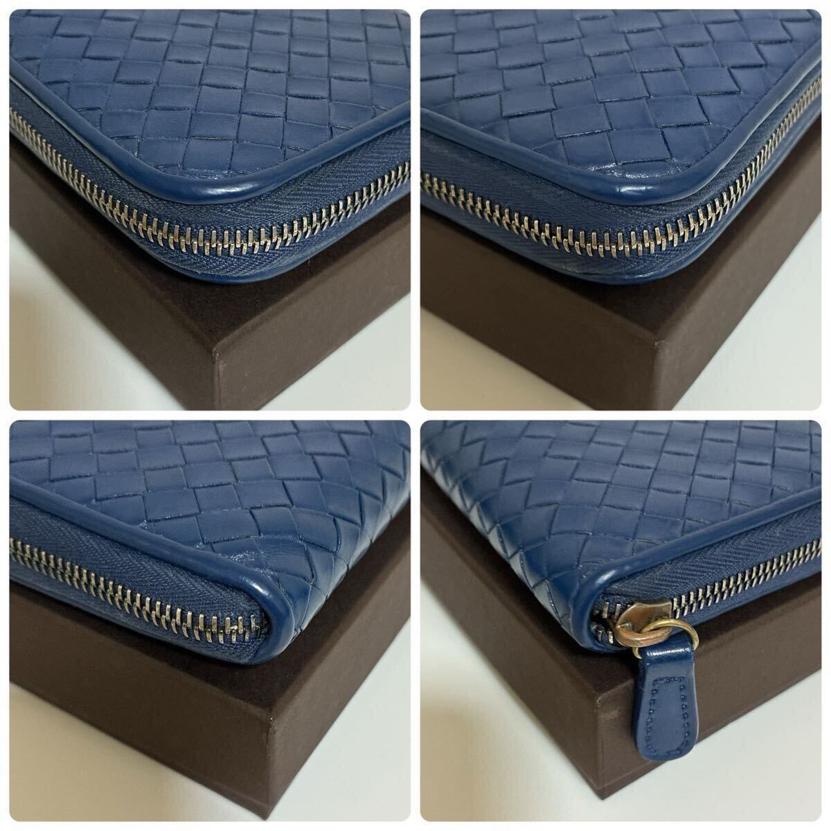 1 иен превосходный товар *BOTTEGA VENETA Bottega Veneta сетка раунд застежка-молния синий голубой длинный кошелек кошелек машина f кожа 72