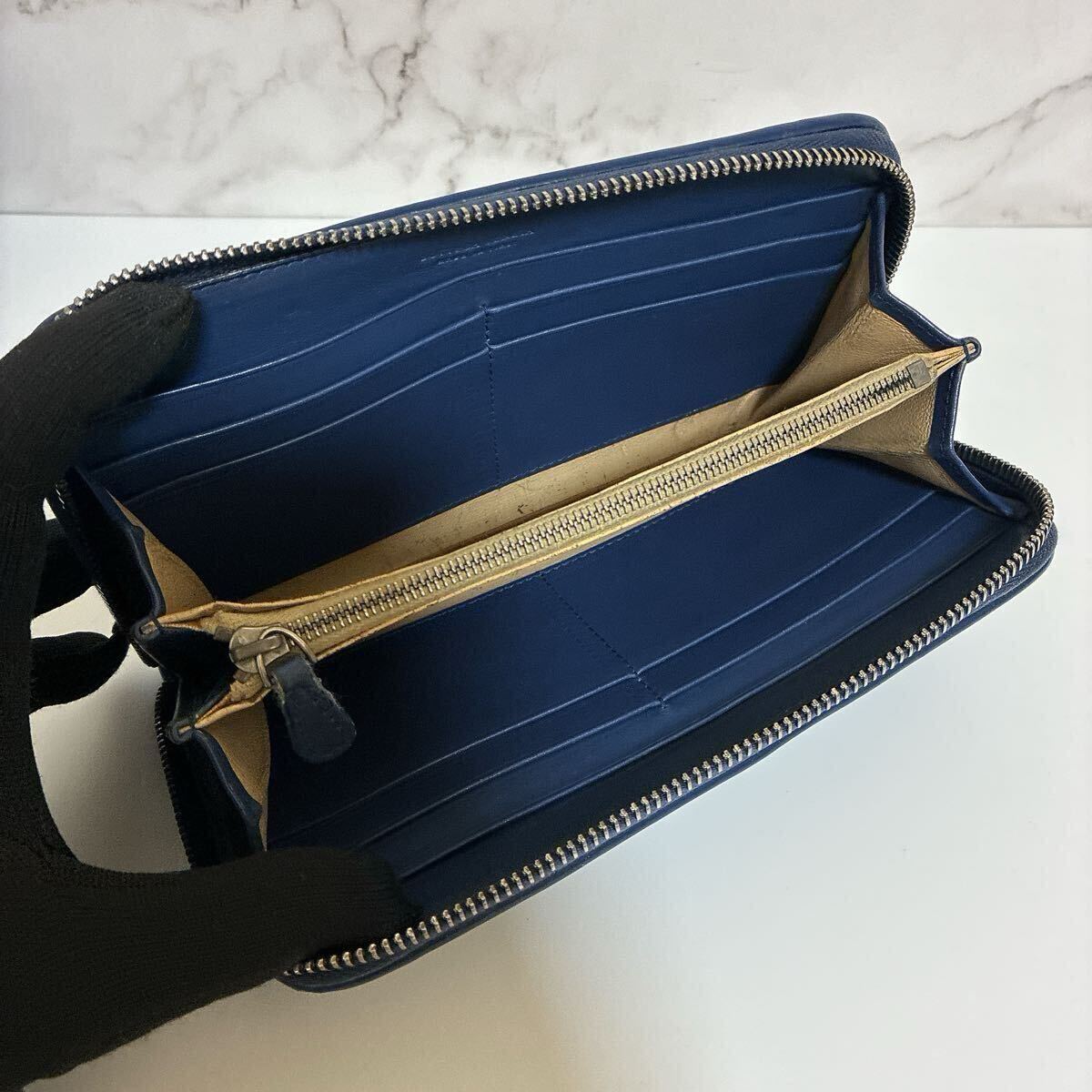 1 иен превосходный товар *BOTTEGA VENETA Bottega Veneta сетка раунд застежка-молния синий голубой длинный кошелек кошелек машина f кожа 72