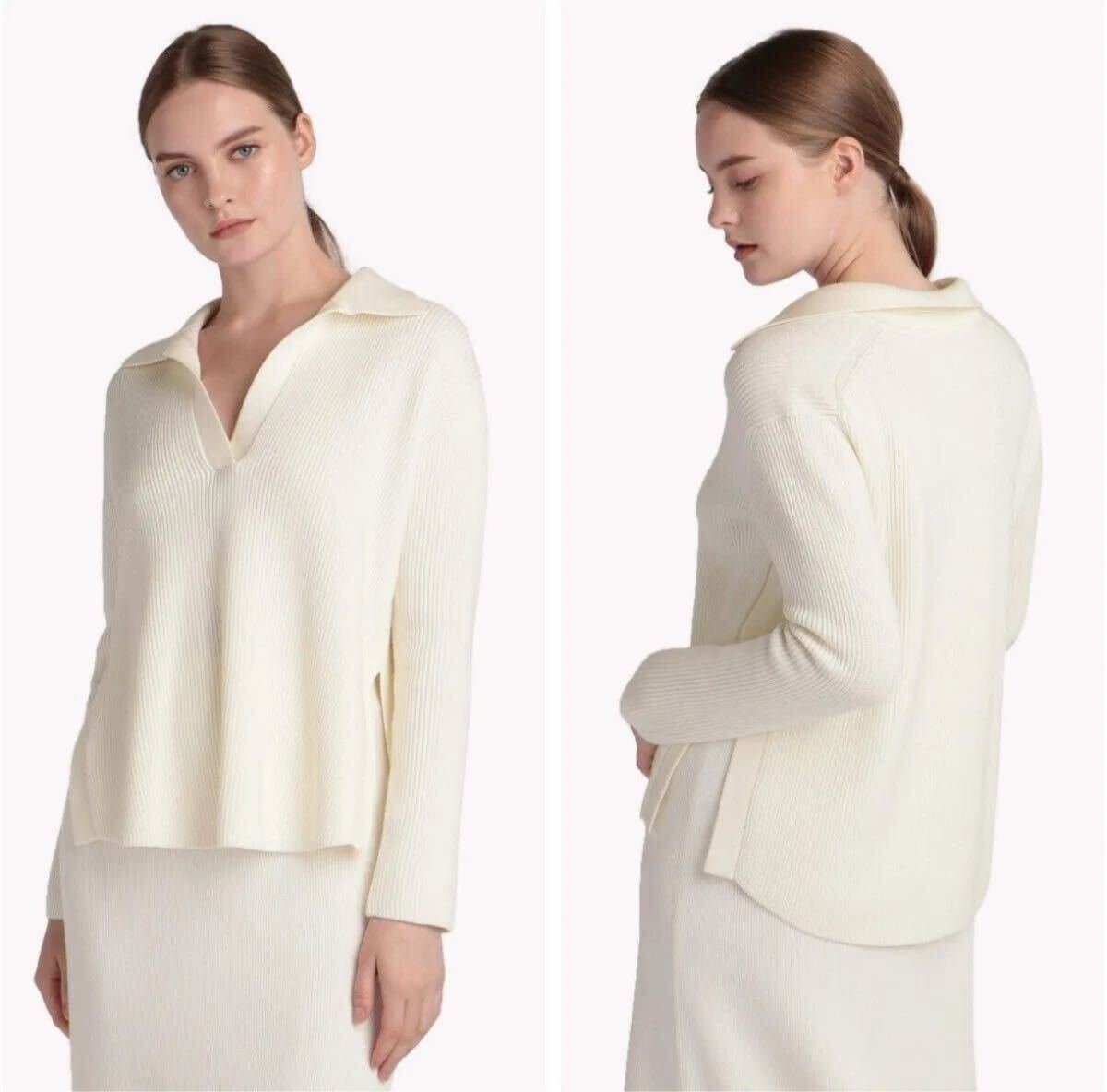 Theory luxe セオリーリュクス エクストラファインメリノウール ポロ襟ニット ウォッシャブル　サイズ38 3.9万_画像2