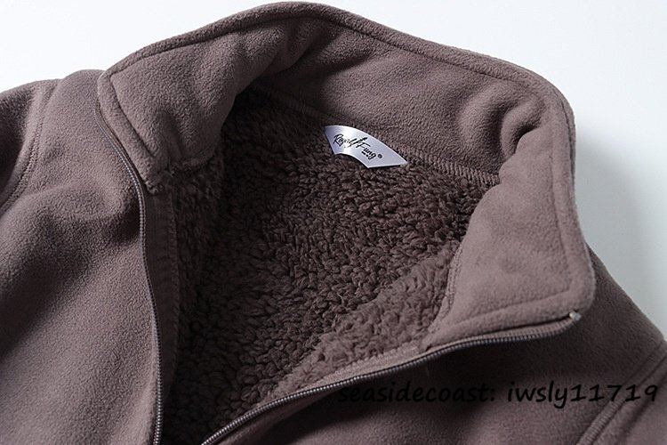秋冬新品★メンズ スタンドカラー フリースジャケット 裏ボア 厚手 防寒 無地 デザイン ブルゾン アウトドア ゆったり 保温 グレー 3XL_画像4