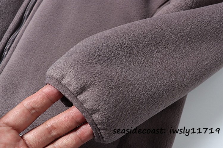 秋冬新品★メンズ スタンドカラー フリースジャケット 裏ボア 厚手 防寒 無地 デザイン ブルゾン アウトドア ゆったり 保温 グレー 3XL_画像6