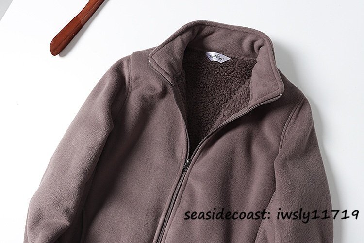 秋冬新品★メンズ スタンドカラー フリースジャケット 裏ボア 厚手 防寒 無地 デザイン ブルゾン アウトドア ゆったり 保温 グレー 3XL_画像3