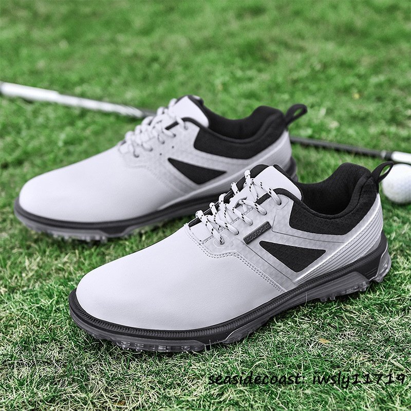 高級品 メンズ ゴルフシューズ 運動靴 フィット感 スポーツシューズ スパイク 強いグリップ 軽量 弾力性 通気性 防滑耐磨 撥水 白 26.0cm_画像2
