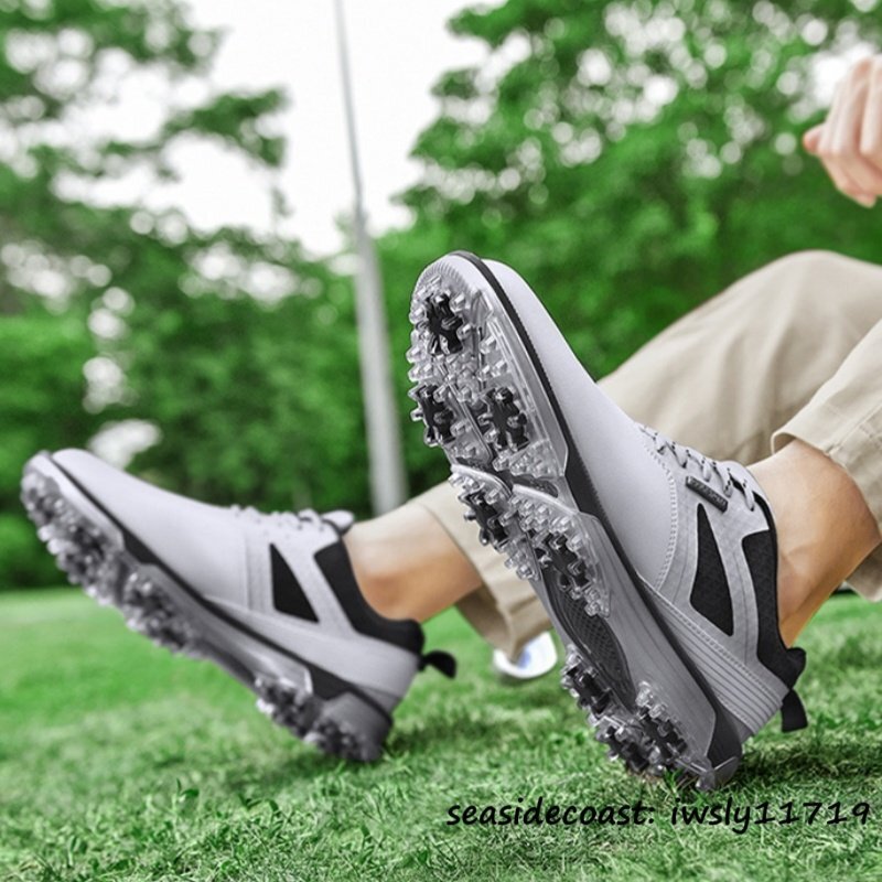 高級品 メンズ ゴルフシューズ 運動靴 フィット感 スポーツシューズ スパイク 強いグリップ 軽量 弾力性 通気性 防滑耐磨 撥水 白 26.0cm_画像5