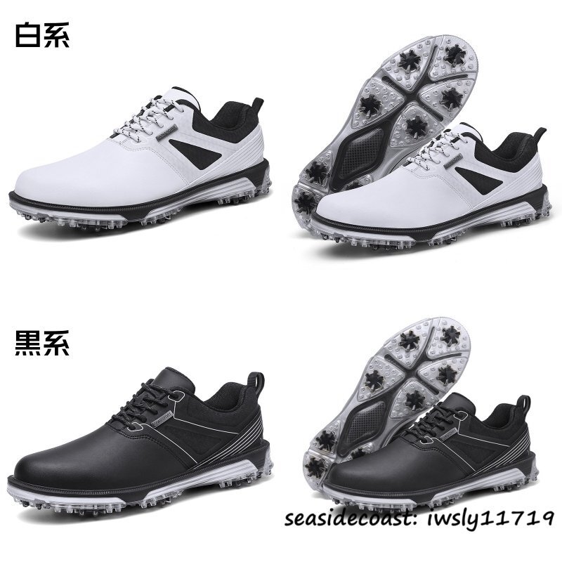 高級品 メンズ ゴルフシューズ 運動靴 フィット感 スポーツシューズ スパイク 強いグリップ 軽量 弾力性 通気性 防滑耐磨 撥水 白 26.0cm_画像9