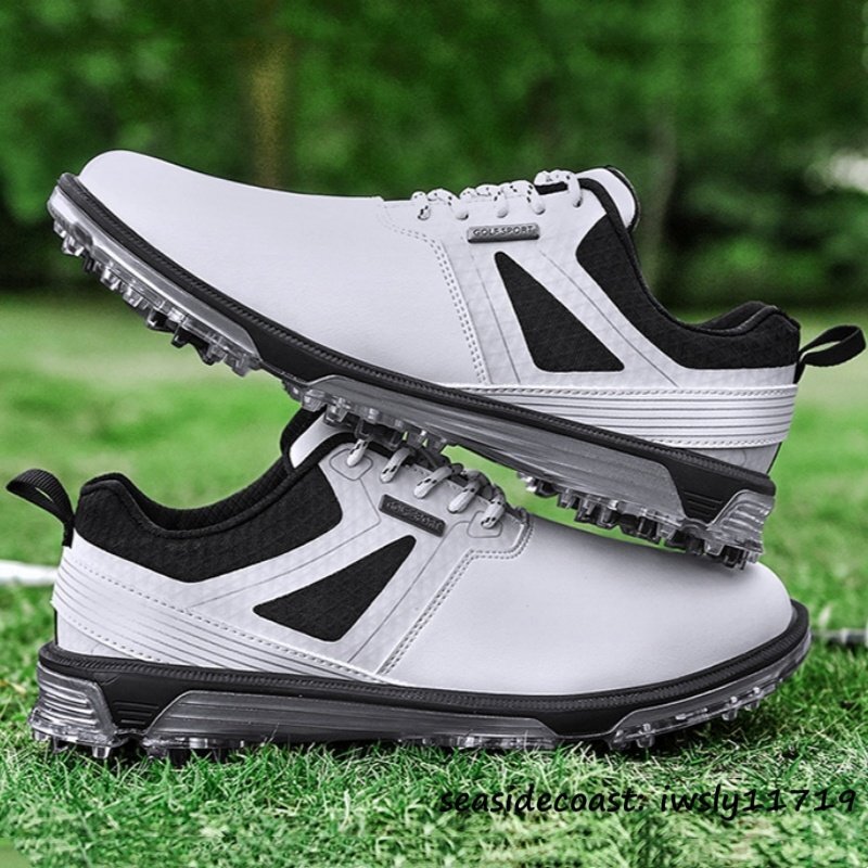 高級品 メンズ ゴルフシューズ 運動靴 フィット感 スポーツシューズ スパイク 強いグリップ 軽量 弾力性 通気性 防滑耐磨 撥水 白 26.0cm_画像1