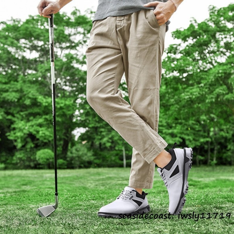 高級品 メンズ ゴルフシューズ 運動靴 フィット感 スポーツシューズ スパイク 強いグリップ 軽量 弾力性 通気性 防滑耐磨 撥水 白 26.0cm_画像6
