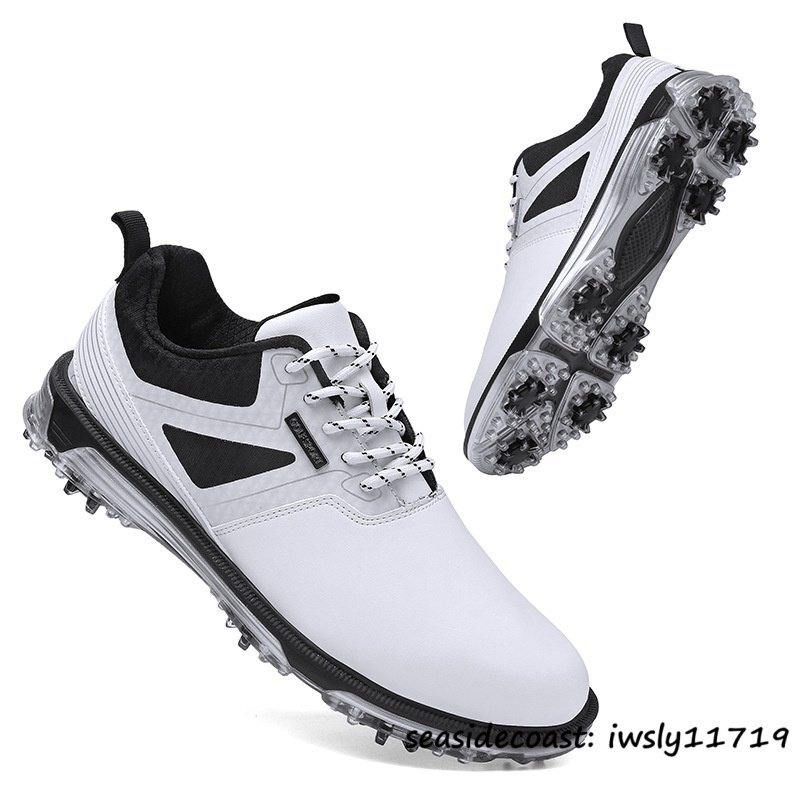 高級品 メンズ ゴルフシューズ 運動靴 フィット感 スポーツシューズ スパイク 強いグリップ 軽量 弾力性 通気性 防滑耐磨 撥水 白 26.0cm_画像7