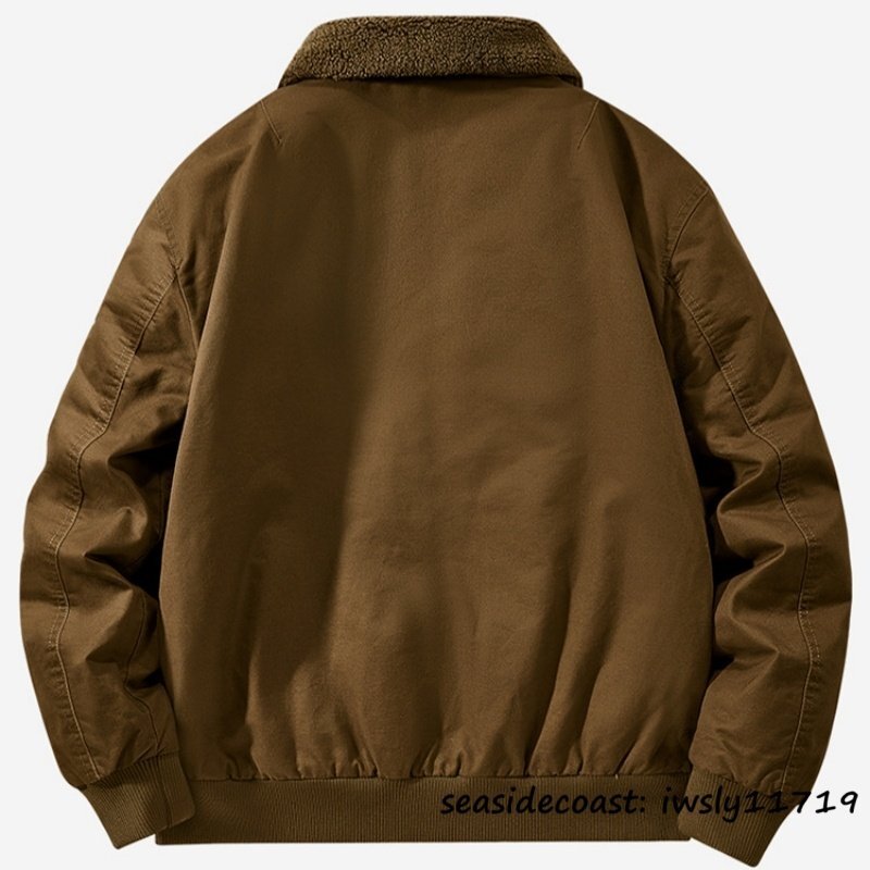 新作*ジャケット 秋冬 ブルゾン 裏フリース 防寒 厚手 防風 暖かい ムートンコート両面着 リバーシブル 作業着 ジャンパー オリーブ 5XL_画像8