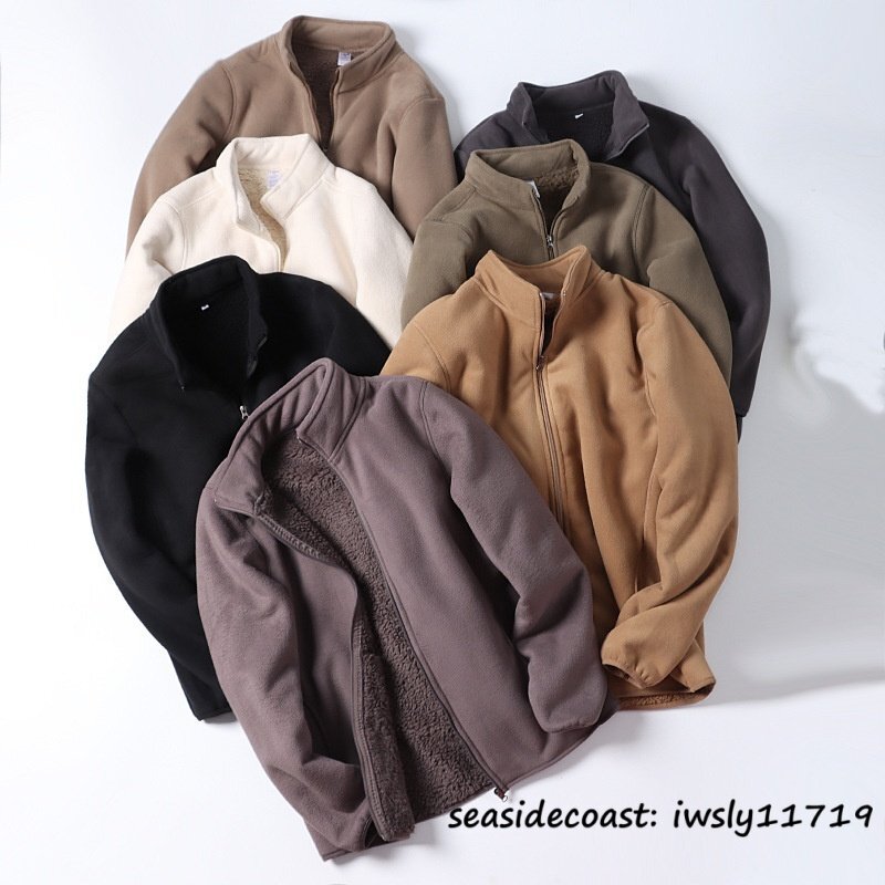 秋冬新品★メンズ スタンドカラー フリースジャケット 裏ボア 厚手 防寒 無地 デザイン ブルゾン アウトドア ゆったり 保温 グレー 3XL_画像10