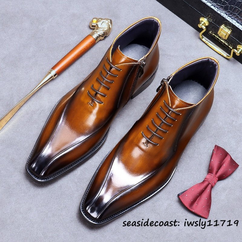 最上級*定価16万 マーティンブーツ 本革 ビジネスブーツ ショートブーツ 職人手作り 牛革 皮靴 レザーブーツ 紳士靴 革靴 ブラウン 26.0cm_画像1