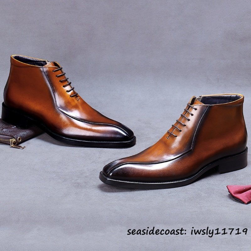 最上級*定価16万 マーティンブーツ 本革 ビジネスブーツ ショートブーツ 職人手作り 牛革 皮靴 レザーブーツ 紳士靴 革靴 ブラウン 26.0cm_画像8