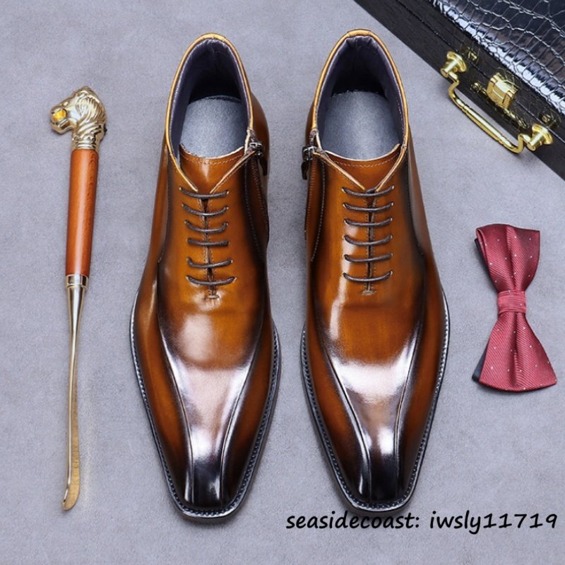 最上級*定価16万 マーティンブーツ 本革 ビジネスブーツ ショートブーツ 職人手作り 牛革 皮靴 レザーブーツ 紳士靴 革靴 ブラウン 26.0cm_画像2