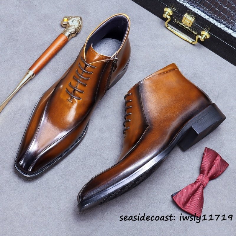 最上級*定価16万 マーティンブーツ 本革 ビジネスブーツ ショートブーツ 職人手作り 牛革 皮靴 レザーブーツ 紳士靴 革靴 ブラウン 26.0cm_画像4