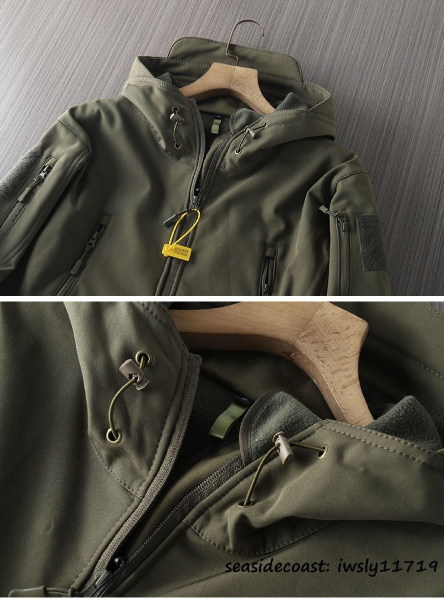 マウンテンパーカー メンズ 裏起毛 フード付き 秋冬 撥水防寒 厚手 裏ボア フリースジャケット アウトドア アウター ブルゾン カーキ XL_画像5