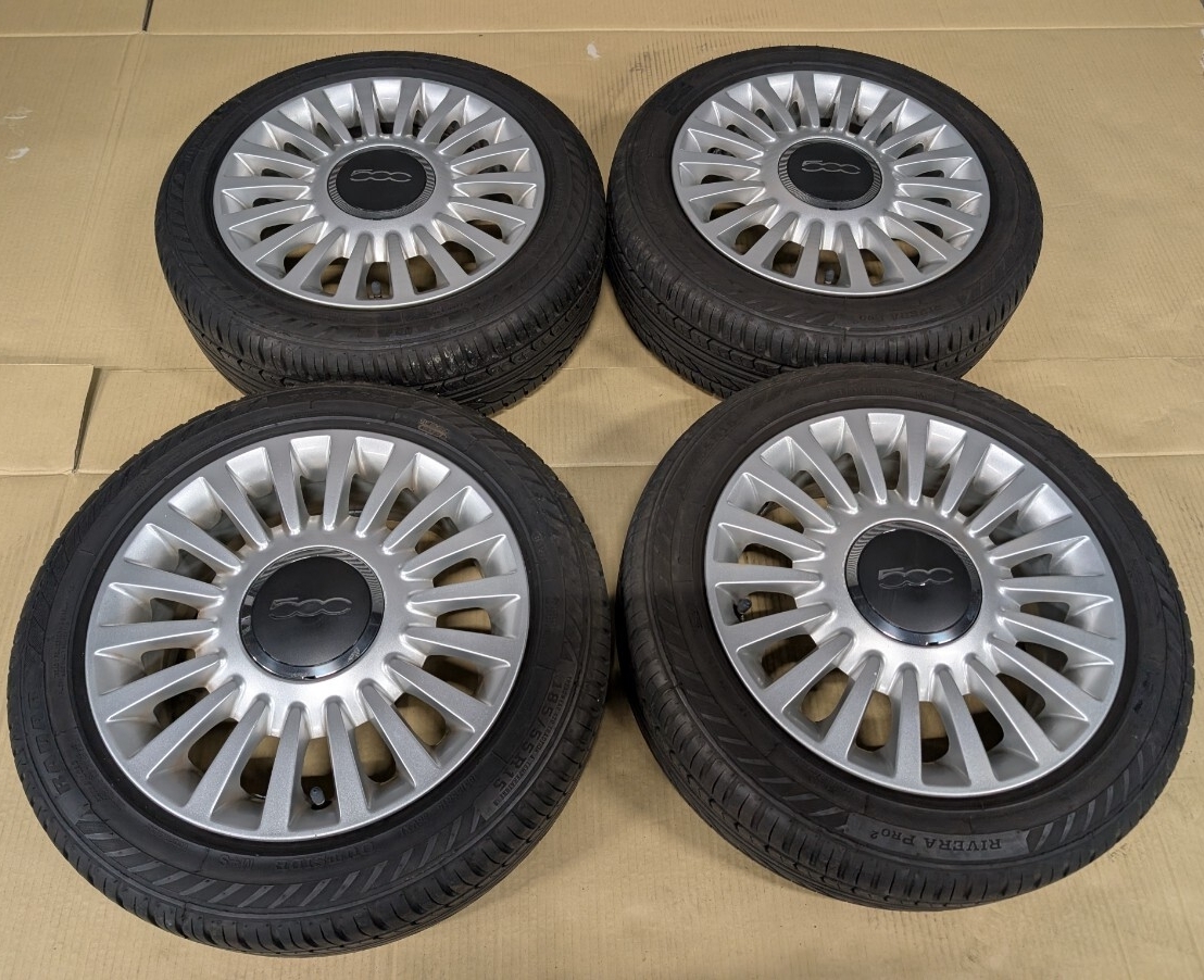 【美品】FIAT フィアット５００ 純正 15インチ アルミホイール 4本 6J X 15 +35 PCD98 4穴 185/55R15 バリ溝 夏タイヤ付き！_画像1
