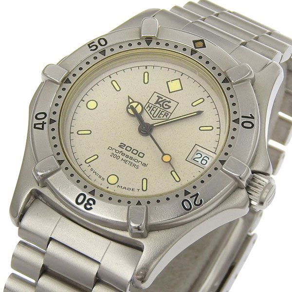 1円 稼働 タグホイヤー TAG HEUER 962.213 クオーツ プロフェッショナル 2000 グレー文字盤 SS×SS ボーイズ 腕時計_画像3