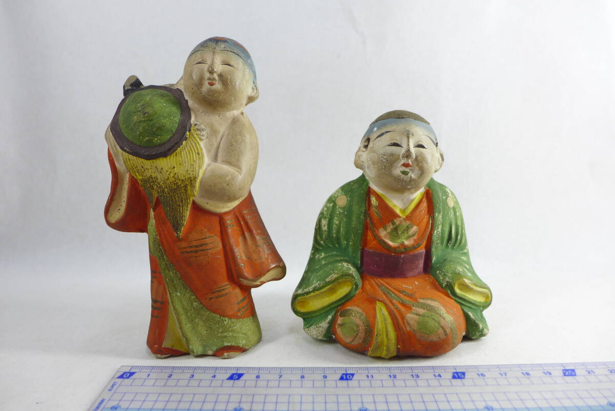 土人形 2体 ③ | 伏見人形 亀を抱いた子供 郷土人形 古民芸 郷土玩具 置物 民藝_画像1