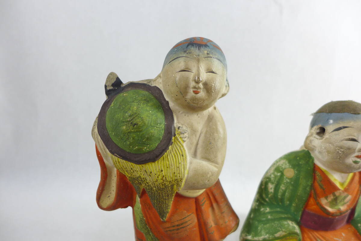 土人形 2体 ③ | 伏見人形 亀を抱いた子供 郷土人形 古民芸 郷土玩具 置物 民藝_画像2