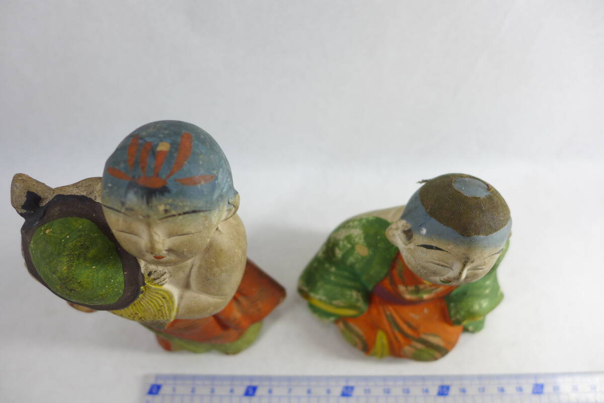 土人形 2体 ③ | 伏見人形 亀を抱いた子供 郷土人形 古民芸 郷土玩具 置物 民藝_画像7