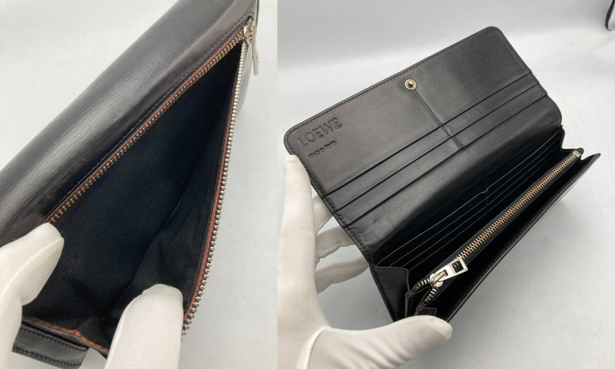 LOEWE ロエベ レザー 2つ折り長財布 アナグラム 中古 4_画像7