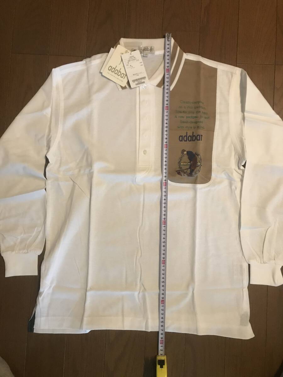 新品未使用 アダバット adabat 綿100% 白色 茶色レーヨン刺繍 ゴルフシャツ 長袖_画像1