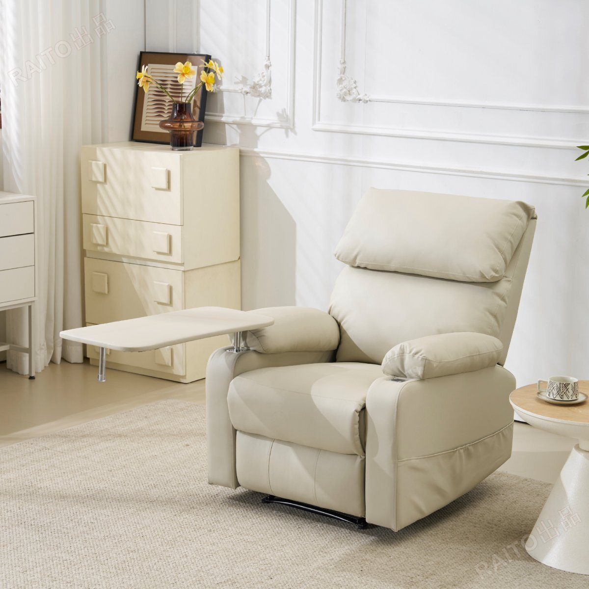 【翌日発送】リクライニングソファー ソファー 1人掛け ゲーミングチェア PU 160度調節可能　テーブル付き PUレザー チェア オットマン一体_画像5