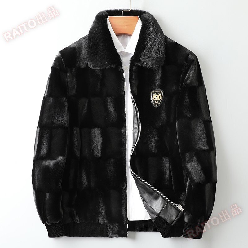 新品◆デザイナーオリジナル 上級ミンク&カシミヤ混 ファーコート メンズ 冬用 厚手 防寒 ジャケット 暖かい ソフトタッチ bhw053_画像1