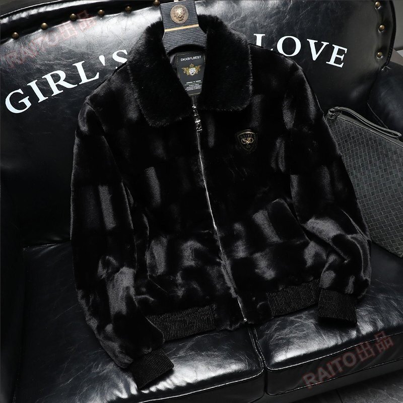 新品◆デザイナーオリジナル 上級ミンク&カシミヤ混 ファーコート メンズ 冬用 厚手 防寒 ジャケット 暖かい ソフトタッチ bhw053_画像7
