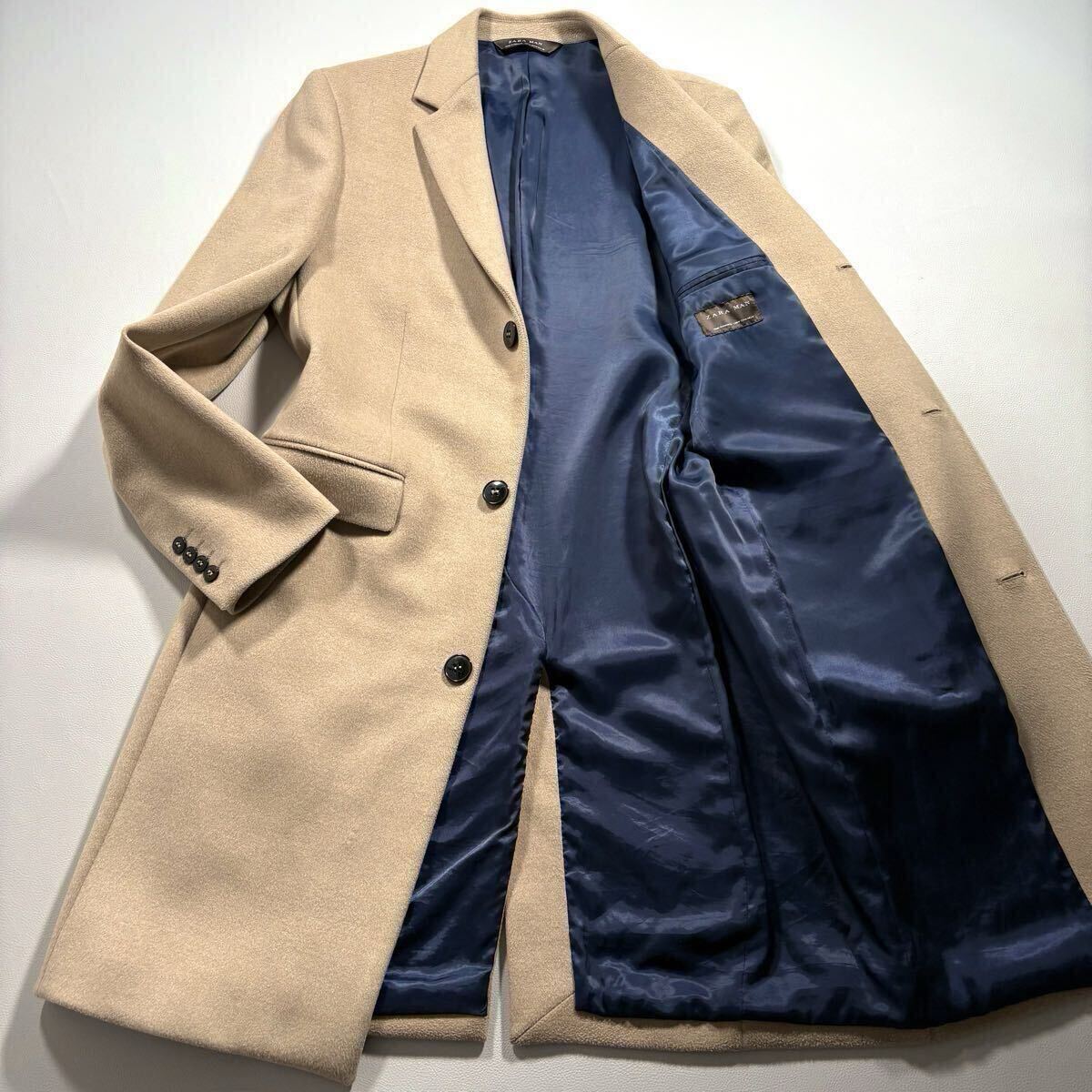 未使用級!! 着丈99cm 人気 ベージュカラー!! ザラマン ZARA MAN 極暖 ストレッチ チェスターコート ロングコート メンズ コート 伸縮 秋冬_画像1