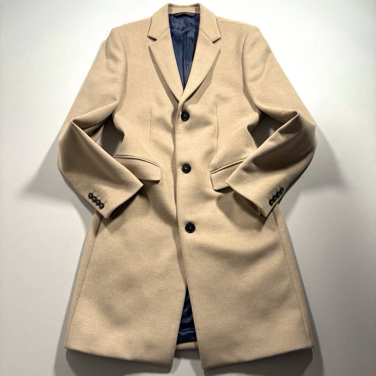 未使用級!! 着丈99cm 人気 ベージュカラー!! ザラマン ZARA MAN 極暖 ストレッチ チェスターコート ロングコート メンズ コート 伸縮 秋冬_画像2