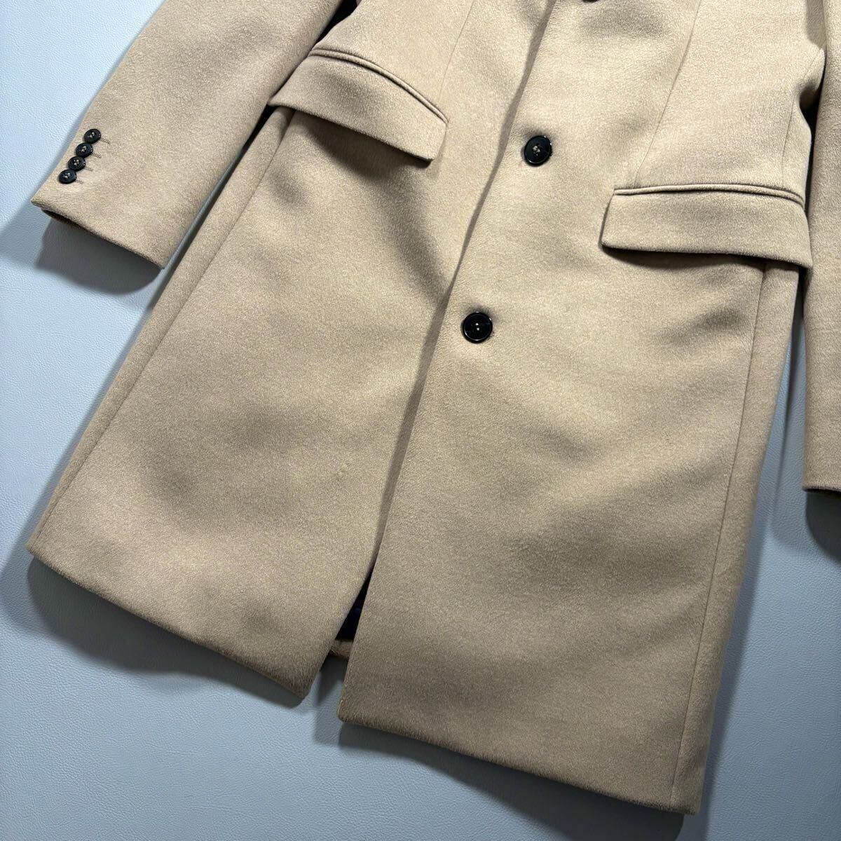 未使用級!! 着丈99cm 人気 ベージュカラー!! ザラマン ZARA MAN 極暖 ストレッチ チェスターコート ロングコート メンズ コート 伸縮 秋冬_画像4