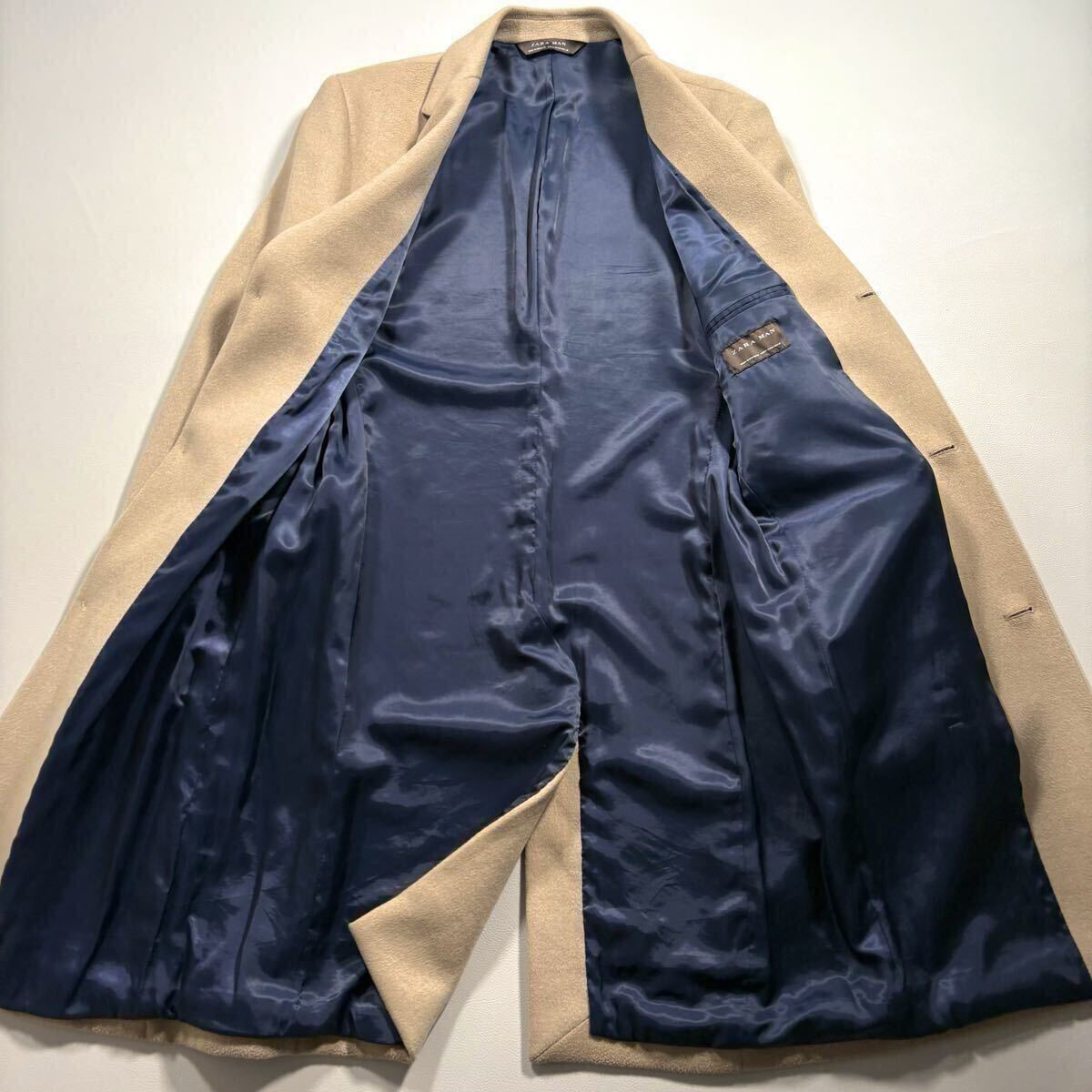 未使用級!! 着丈99cm 人気 ベージュカラー!! ザラマン ZARA MAN 極暖 ストレッチ チェスターコート ロングコート メンズ コート 伸縮 秋冬_画像5