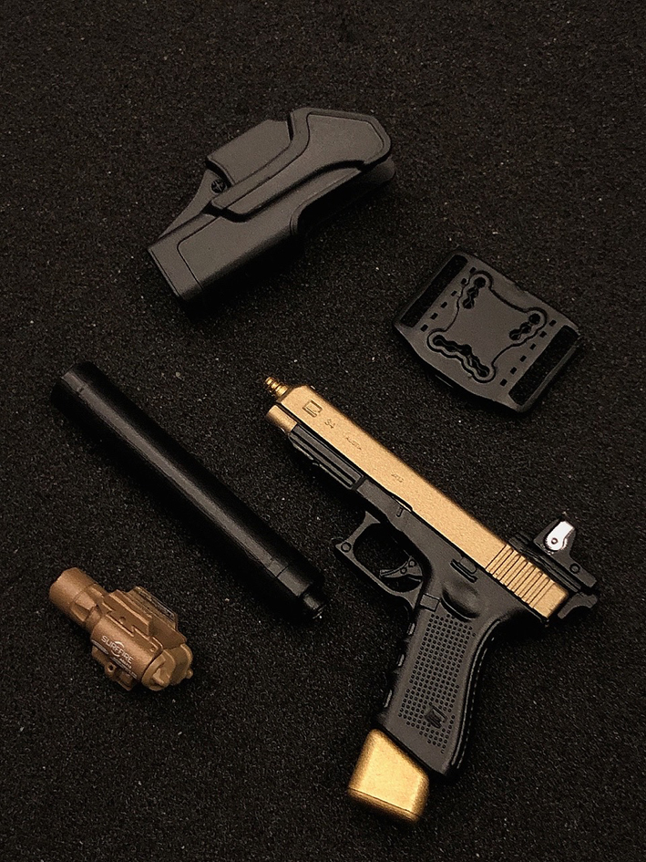 E 1/6 グロック18 ホルスター ドットサイト サプレッサー 銃 (検 DAMTOYS easy&simple DID VERYCOOL TBleague phicen フィギュア_画像4