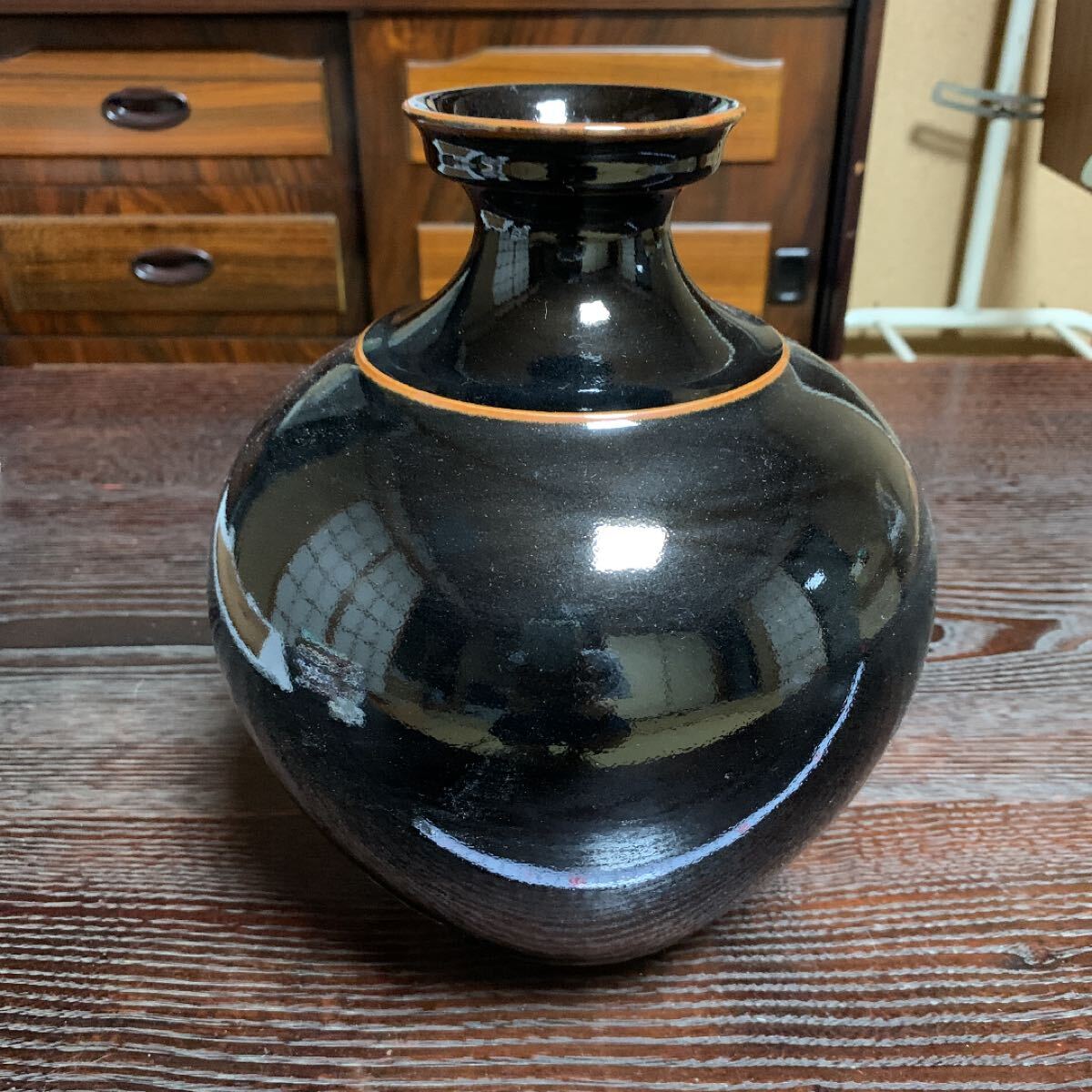 花瓶　黒　大き目　骨董　アンティーク_画像1