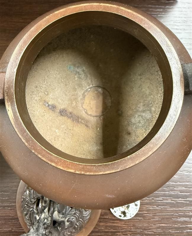＃8022 銅製獅子香炉 金属工芸品 置物 オブジェ 骨董品 アンティーク 共箱付き 現状品 中古品 長期保管品_画像6