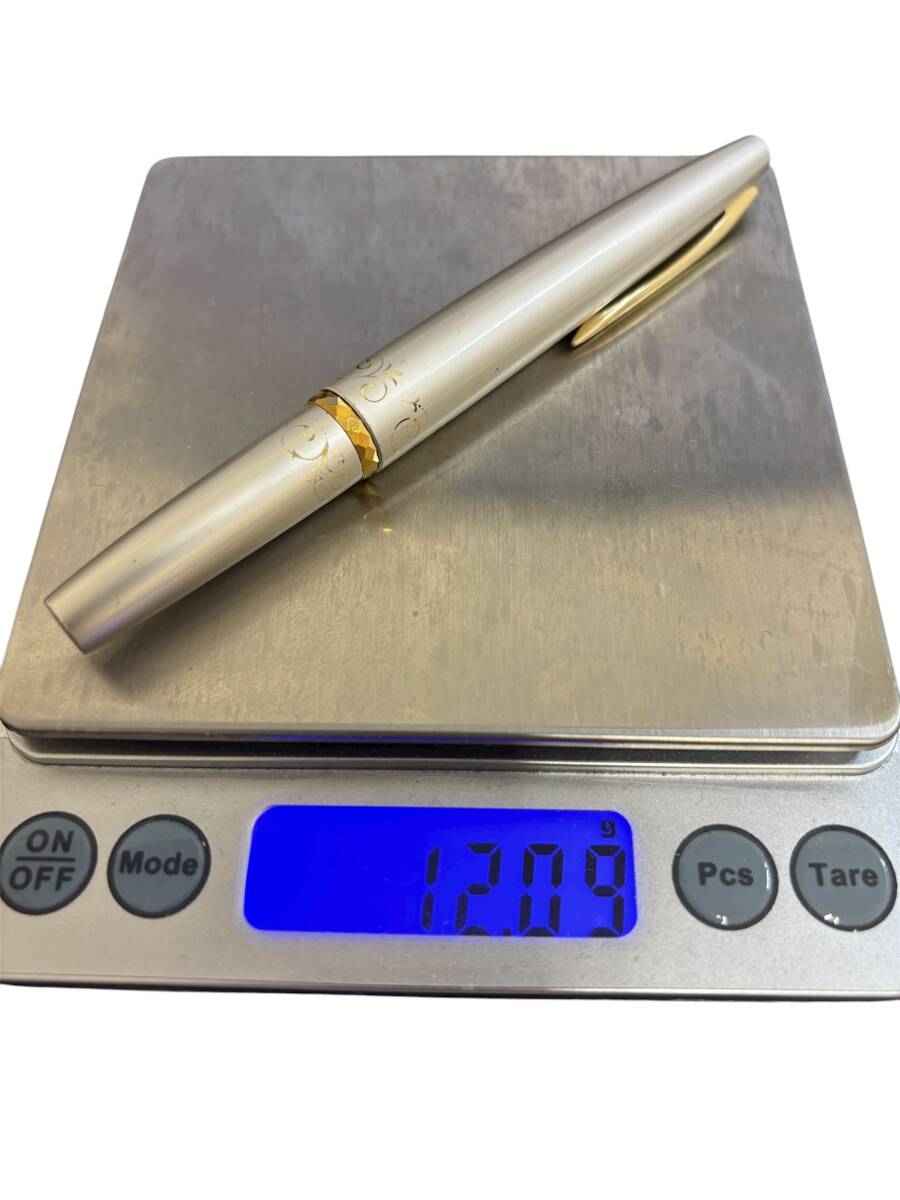 #8960 PILOT 万年筆 エリート ペン先18K シルバー×ゴールド×レッド 現状品 長期保管品 筆記未確認 約12.0g_画像7