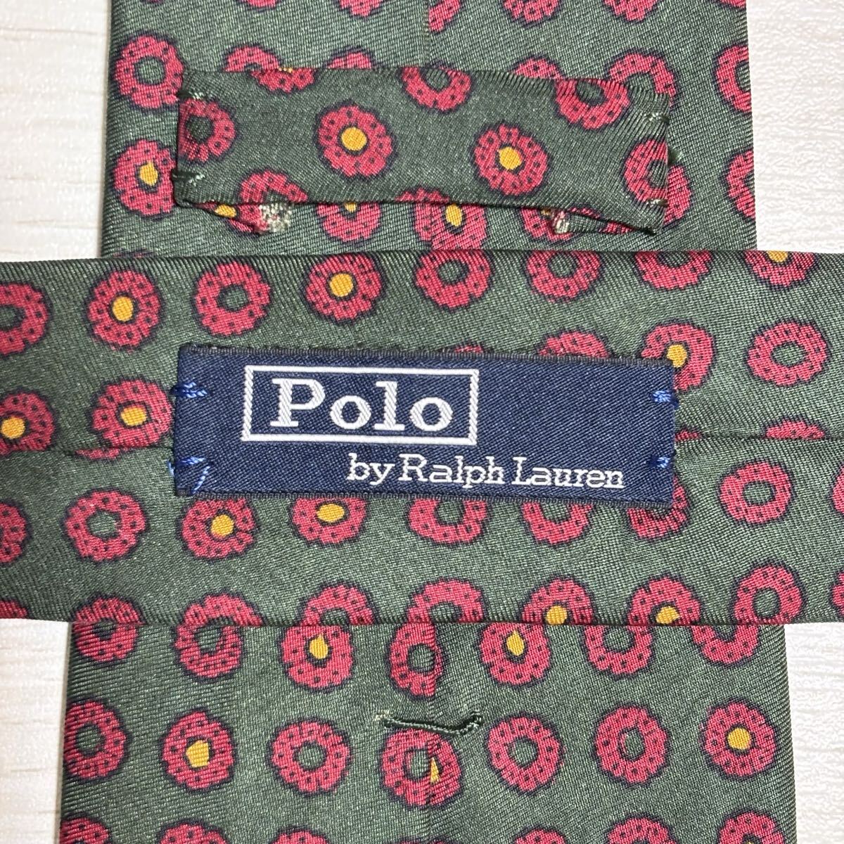 Polo by Ralph Lauren ポロラルフローレン 極美品 未使用に近い 花柄 ドット柄 シルク シルク100 ネクタイ イタリア製 ハンドメイド メンズ_画像5