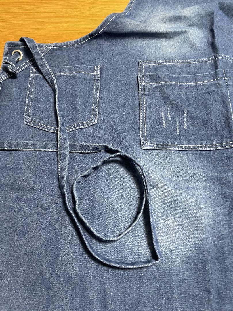 ブルー 多機能ポケット デニム H型エプロン 調整可能 汚れにくい 脱着簡単 男女兼用 割烹着 調理 仕事着 うわっぱり 飲食店_画像6