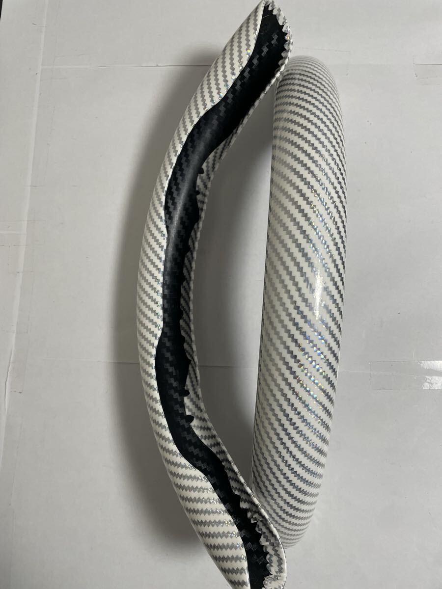 クイックカーボン 取付簡単 カーボン調 汚れ防止 ノンスリップ 用 ハンドル 保護カバー ハンドルカバー ステアリングカバー ホワイト_画像7