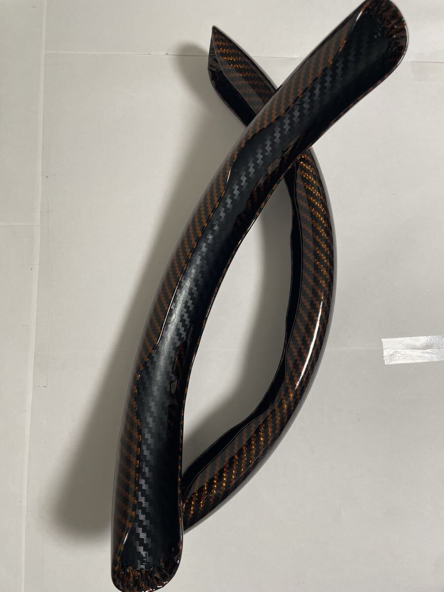 ハンドルカバー クイックカーボン 取付簡単 ノンスリップ ブラウン ステアリンカバー 保護カバー_画像5