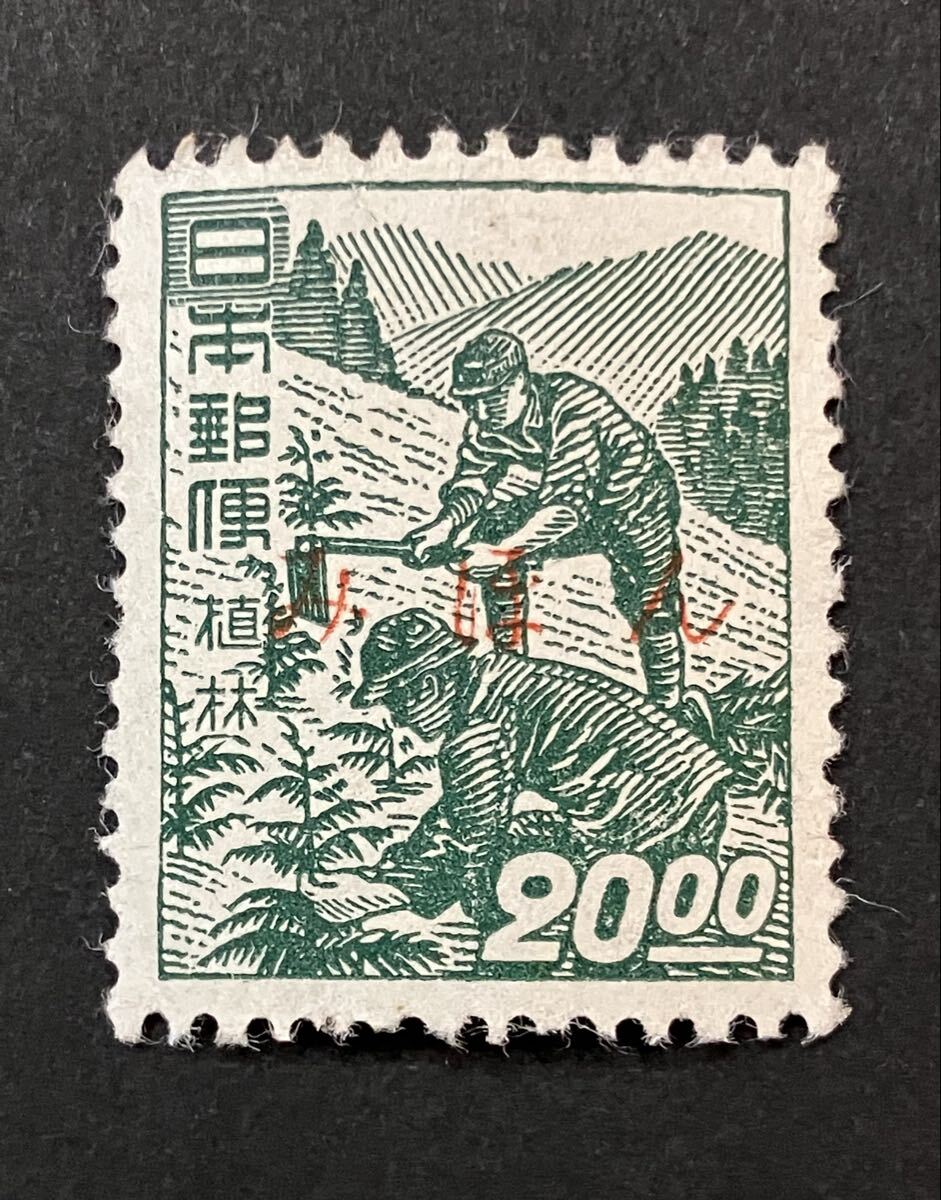 [みほん]産業図案切手 昭和すかしなし切手 植林 20円 みほん字入_画像1