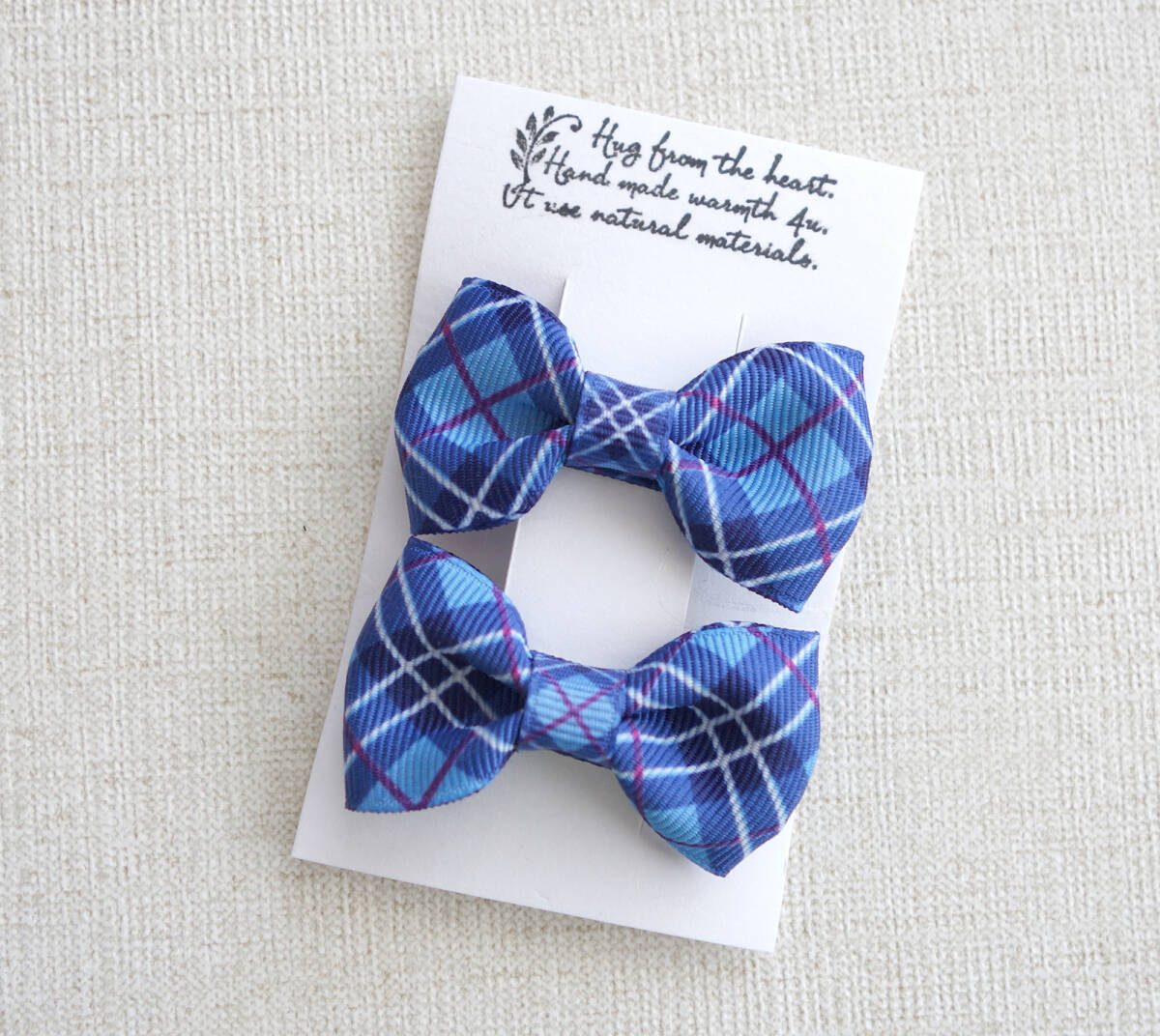 ★ ハンドメイド ブルーのチェック柄リボンヘアクリップ 2個セット ★_画像1