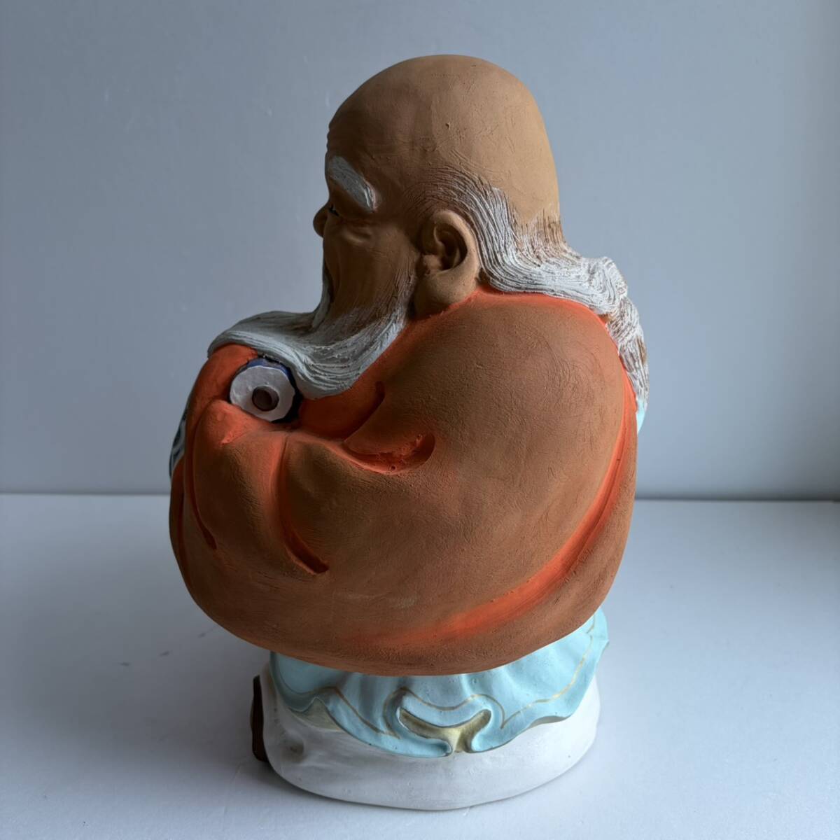 【和美】惺斎書付 伏見焼 福禄寿置物 高さ31cm 木箱 座布団付 本物保証_画像5